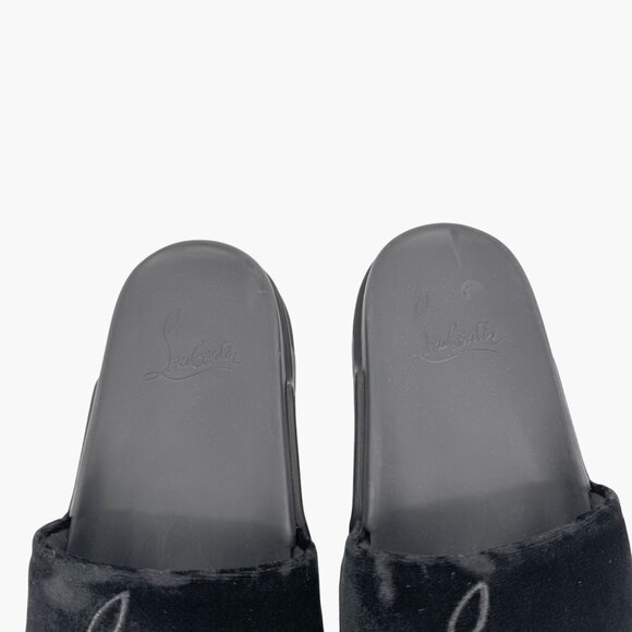 Christian Louboutin 'Navy Pool' Slide Sandals Size 37 US 7 Black Velvet Logo - Picture 5 of 12
